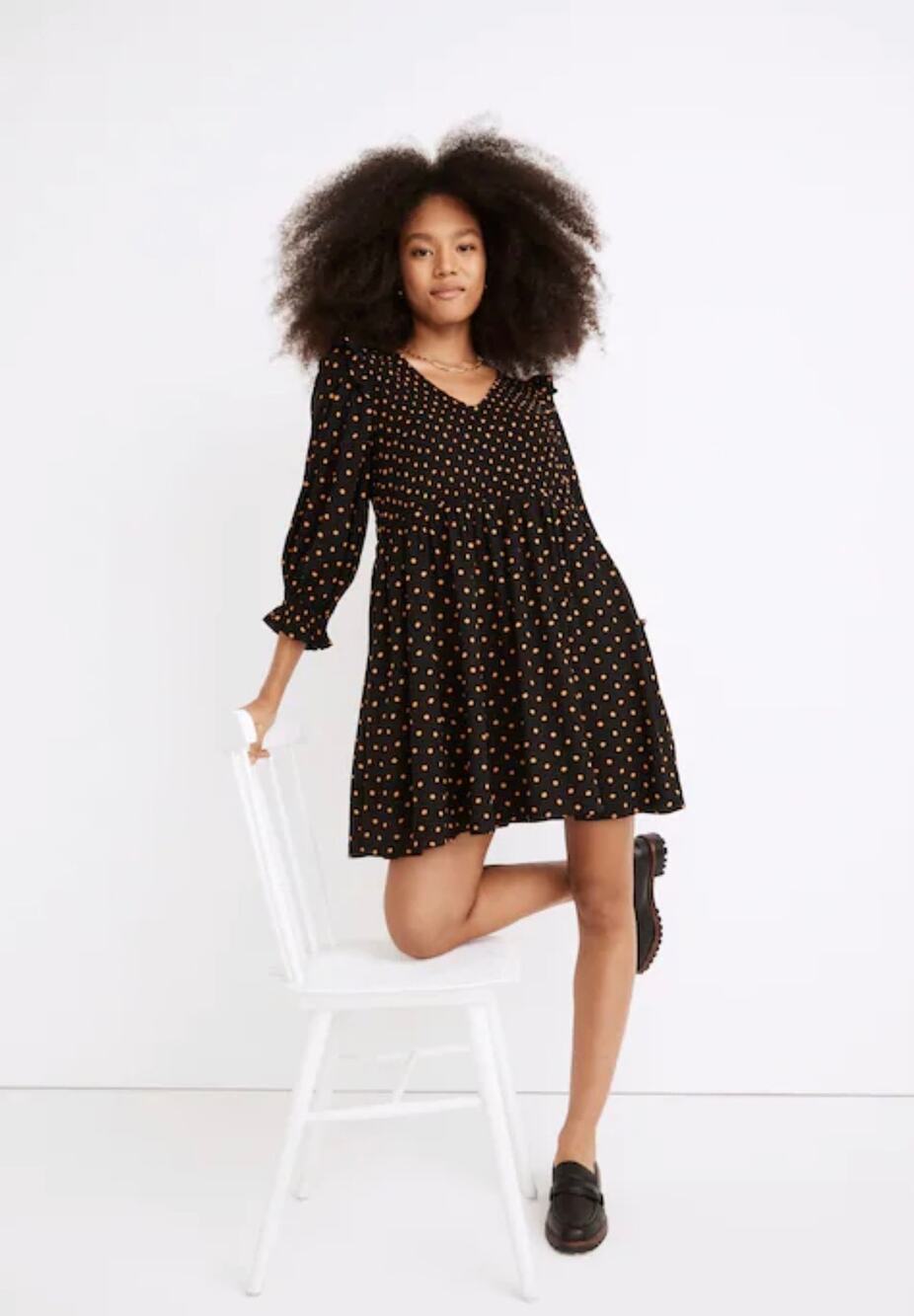 Madewell Lucie V-Neck Smocked Mini Dress in Oval Dot Size Small